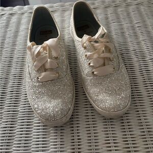 Sparkly Champagne Kate Spade Keds with Ribbon Laces